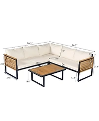 Streamdale Furniture Outdoor 4pc Acacia Wood and Metal Patio Sofa Corner Set