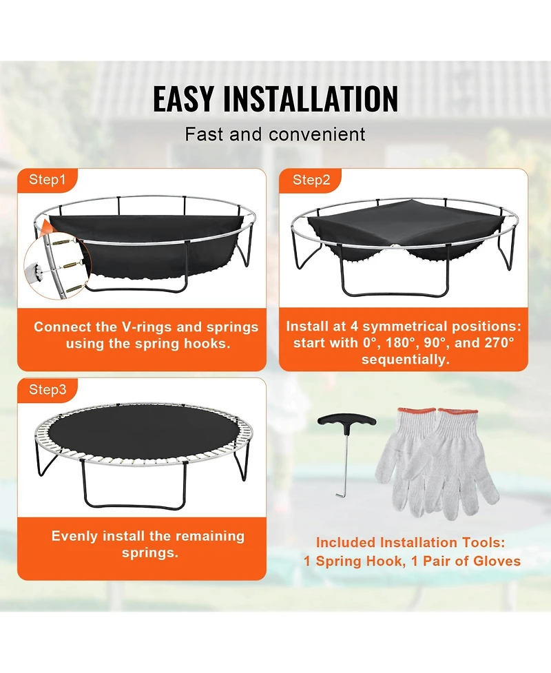 Vevor Replacement Trampoline Mat Fits 14ft Frame 72 V-Ring 6.5"-7" Spring Length