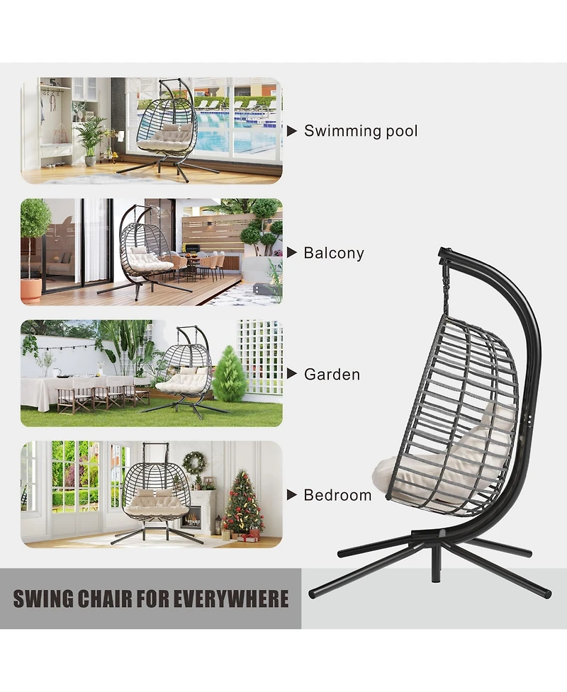 Vlsrka Double Hanging Egg Chair with Stand, Cushioned Patio Swing Loveseat, Indoor Outdoor Use