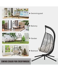 Vlsrka Double Hanging Egg Chair with Stand, Cushioned Patio Swing Loveseat, Indoor Outdoor Use