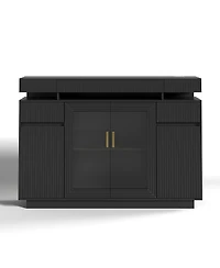 Vlsrka 47.24" Modern Sideboard Cabinet with Led Lights, Glass Doors and Usb Charging