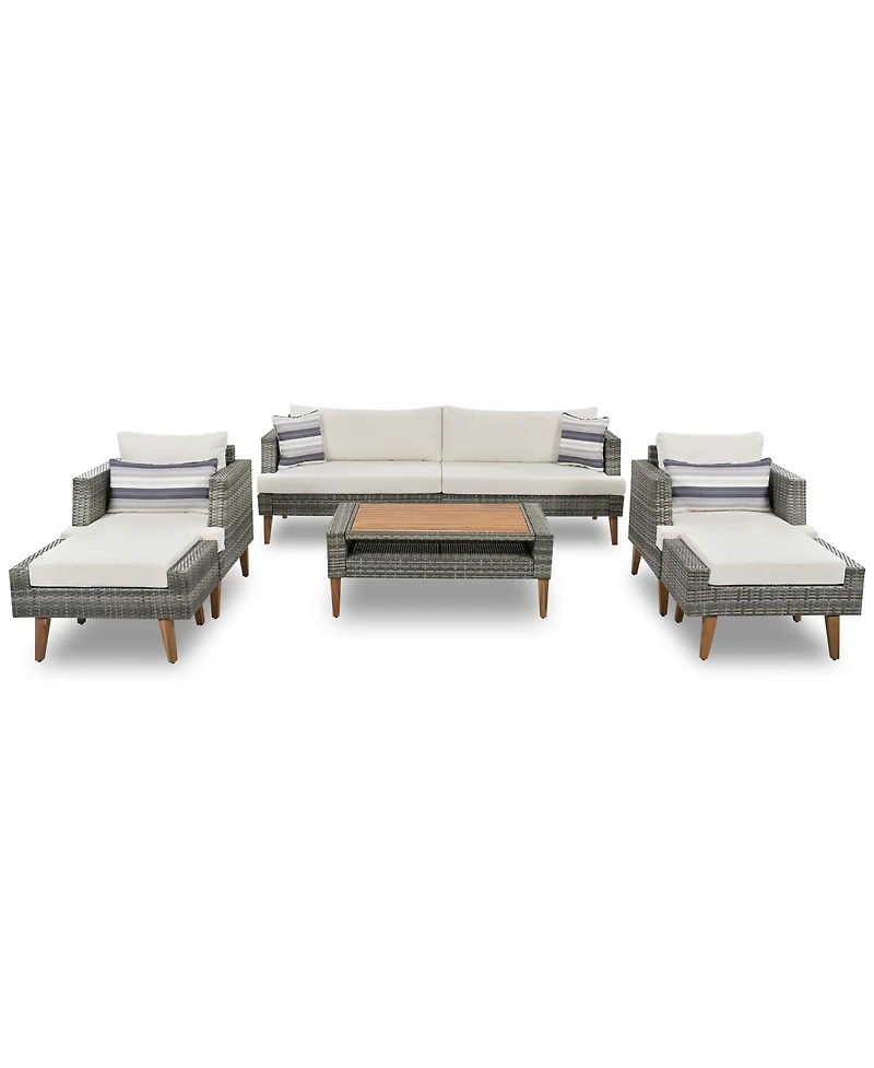 Streamdale Furniture 6-Piece All-Weather Pe Wicker Outdoor Sofa Set with Wood Table