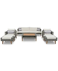 Streamdale Furniture 6-Piece All-Weather Pe Wicker Outdoor Sofa Set with Wood Table