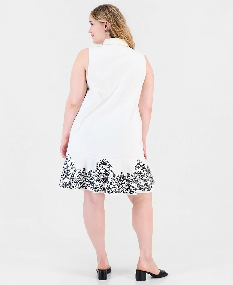 On 34th Plus A-Line Side-Pocket Embroidered Dress, Macy's Exclusive