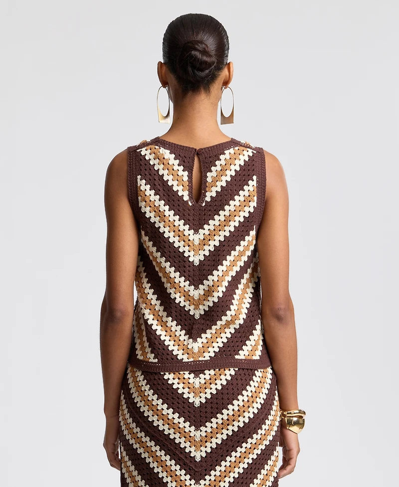 Avec Les Filles Women's Sleeveless Crochet Sweater