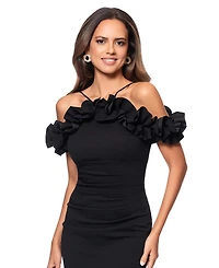 Xscape Petite Scuba Crepe Ruffle Halter Sheath Gown