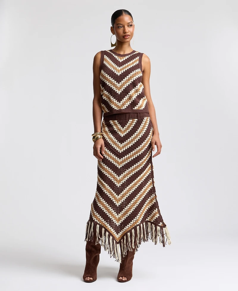 Avec Les Filles Women's Fringe Pull-On Midi Skirt