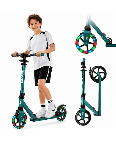 Fed Fitness KS1 Foldable Kick Scooter with Led Light, 6+ Ages, 4 Adjustable Heights, 240 Lbs Max Load, Abec 9 Bearings