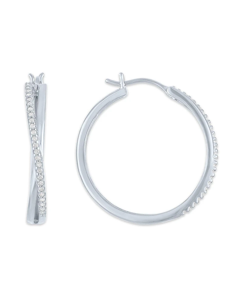 Diamond Crossover Hoop Earrings (1/4 ct. t.w.) in Sterling Silver