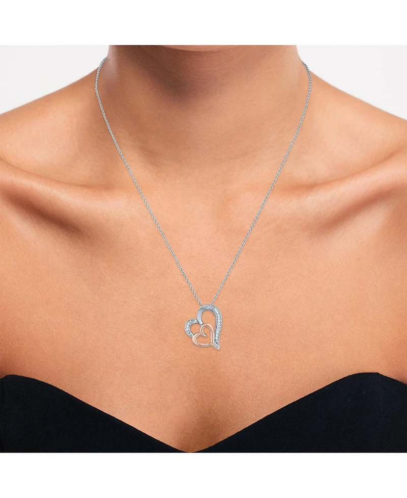 Diamond Double Heart Pendant Necklace in Sterling Silver and 14k Rose Gold (1/10 ct. t.w.)