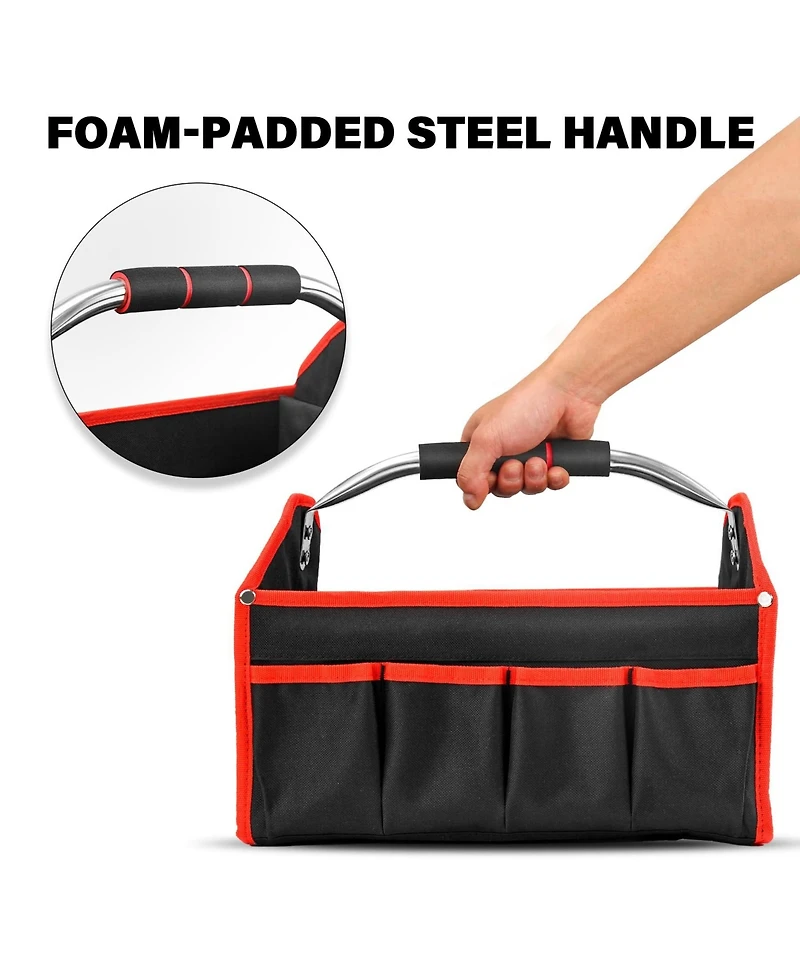Xdovet Foldable Open Top Tool Bag Stiff Frame Heavy-duty Tote Padded Handle Water-resistant Base Portable Organizer Diy Jobsite TB0001