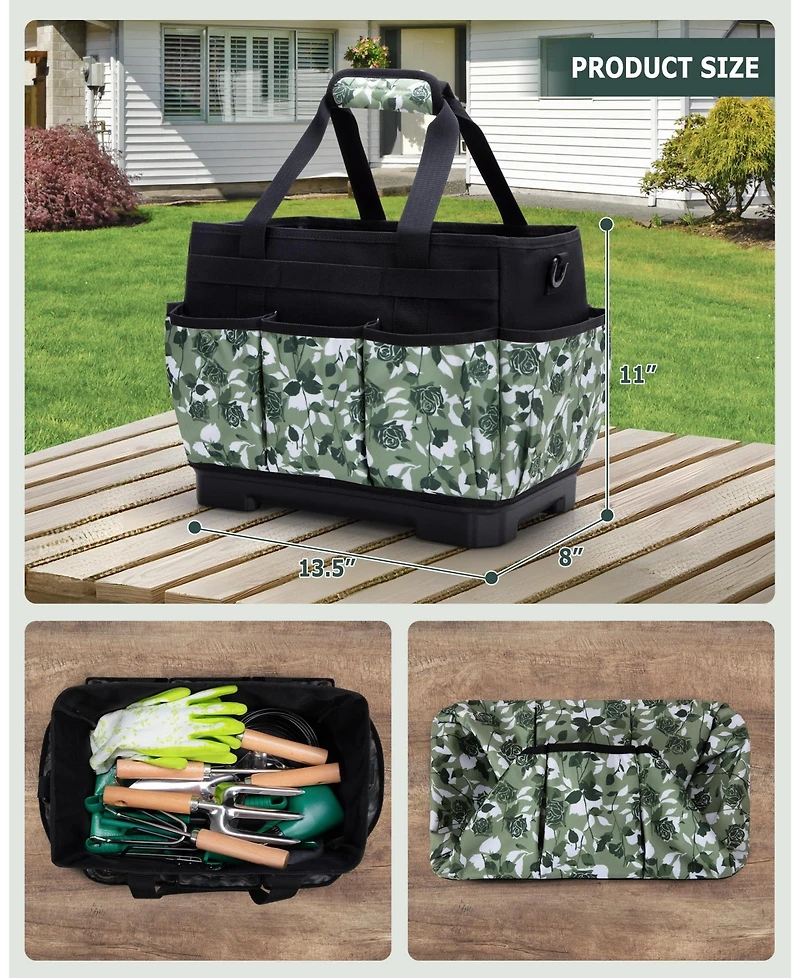 Xdovet Garden Tool Bag Hard Bottom Tote Shoulder Pockets
