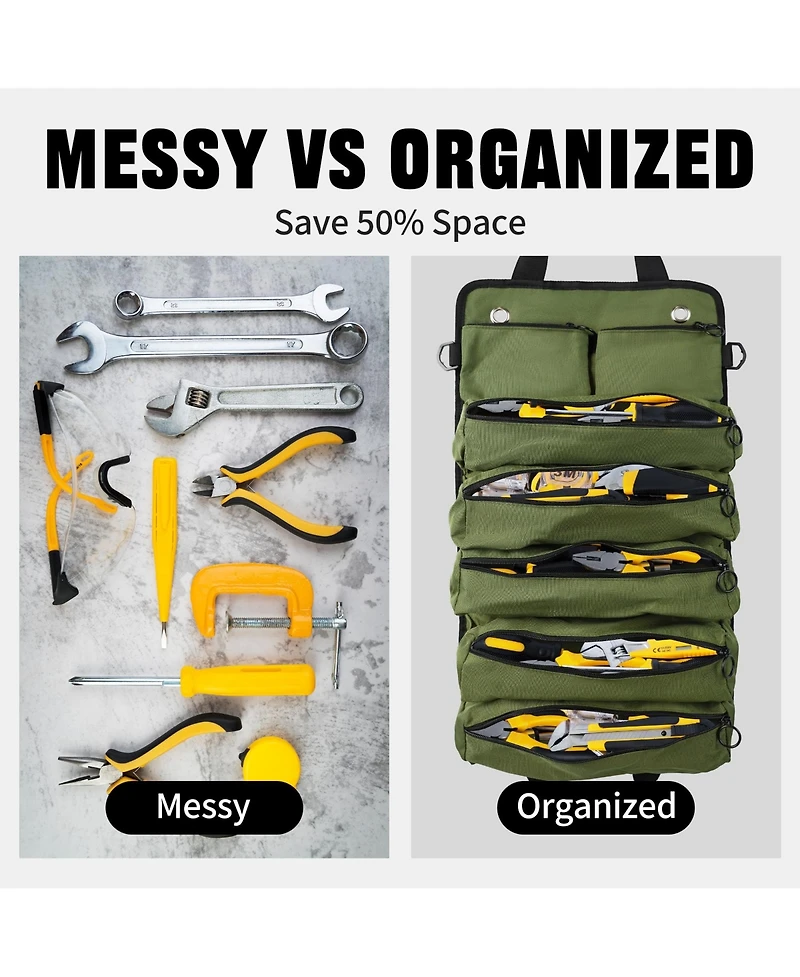 Xdovet Roll Up Tool Bag Organizer 5 Compartments Detachable Pouches Waterproof Electrician Gifts Army Green