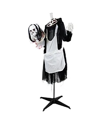 57" Animated Led Lighted Head-in-Hand Skeleton Maid Halloween Decoration