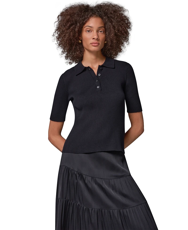 Donna Karan Weekend Women's Elbow-Sleeve Ribbed Button-Front Sweater