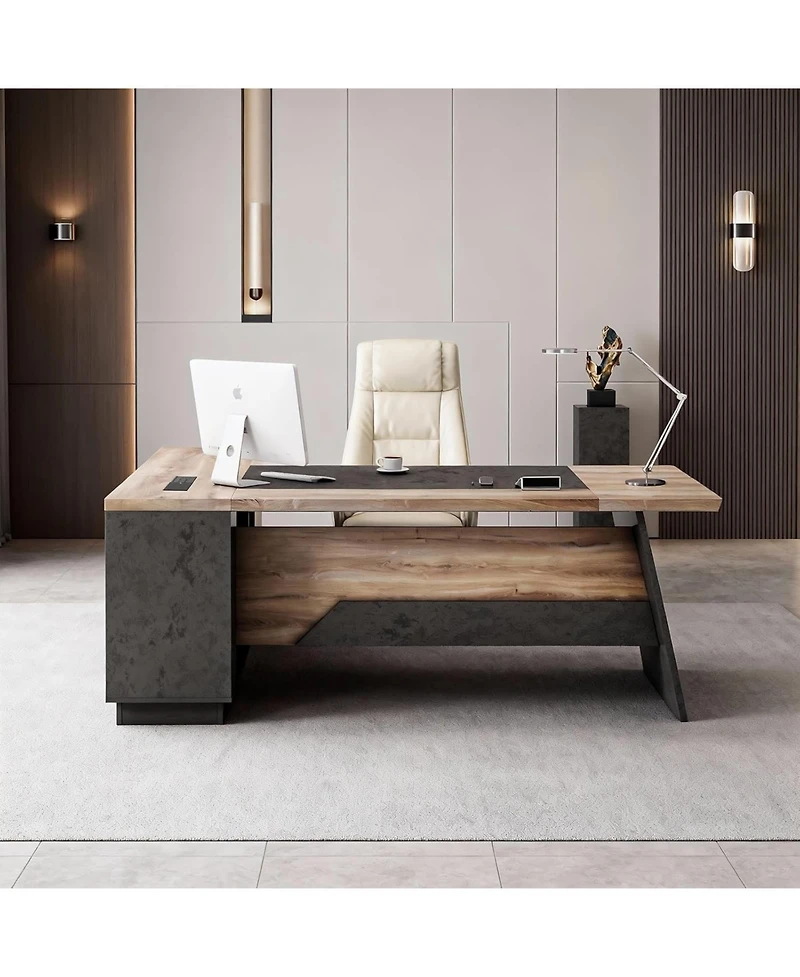 Logicfox Large Office Desk Modern Computer Set with Drawers and Storage Shelves