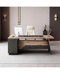 Logicfox Large Office Desk Modern Computer Set with Drawers and Storage Shelves