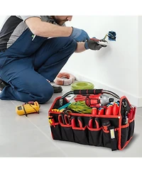 Xdovet Foldable Tool Tote Bag Stiff Frame 16-Pockets Padded Handle Water-resistant Base