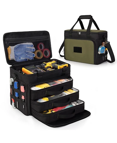 Xdovet 2 Layers Tool Bag With Window Removable Cases Heavy Duty Tote Molle Webbing Detachable Shoulder