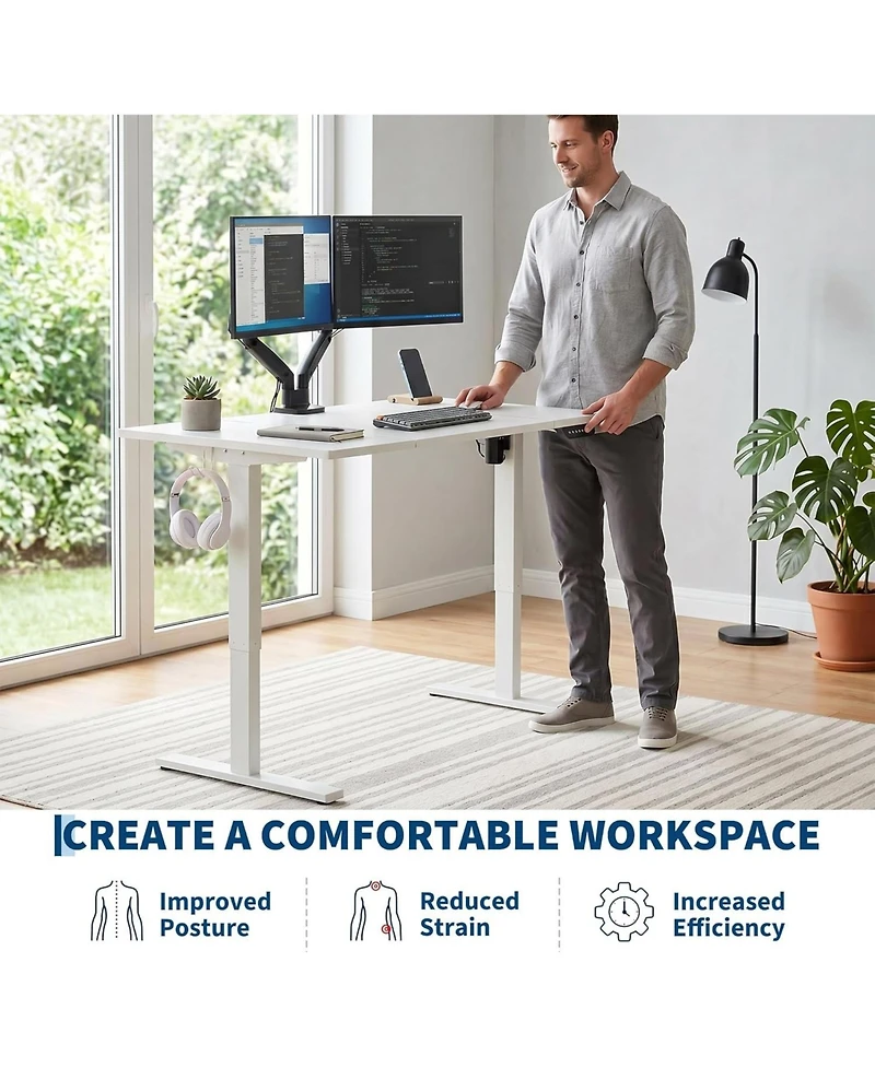 homfan Electric Standing Desk with Splice Board, 2 Hooks and 3 Memory Presets