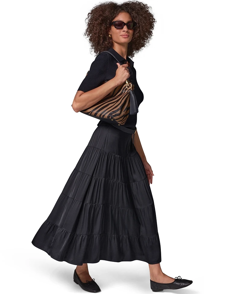 Donna Karan Weekend Women's Satin Midi Tiered Skirt