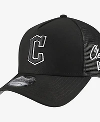 New Era Men's Black Cleveland Guardians Side Script 9FORTY A-Frame Trucker Adjustable Hat