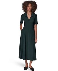 Donna Karan Weekend Women's V-Neck A-Line Midi Dress with Pockets
