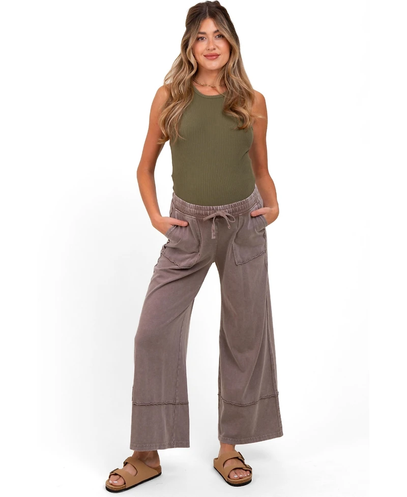 Pinkblush Women's Mocha Mineral Wash Wide Leg Ankle Pants