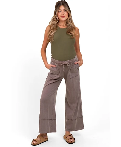 Pinkblush Women's Mocha Mineral Wash Wide Leg Ankle Pants
