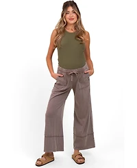 Pinkblush Women's Mocha Mineral Wash Wide Leg Ankle Pants