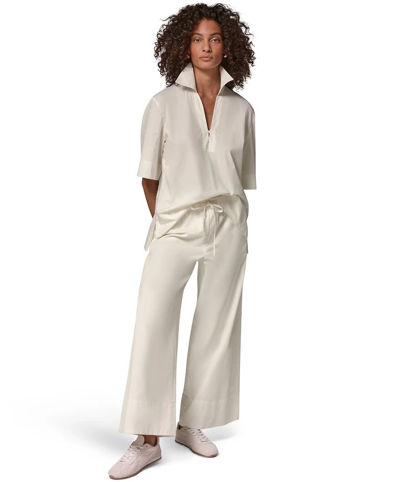 Donna Karan Weekend Women's Poplin V-Neck Collared Top