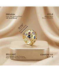 Ra 14k Gold Plated with Rainbow Cubic Zirconia Dome Ring