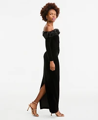 Xscape Women's Off-the-Shoulder Velvet Ruffled Gown