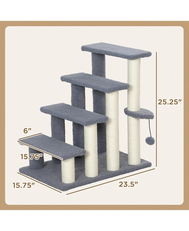Ruie 4-Level Cat Steps with Sisal Scratching Posts for High Beds