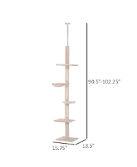 Ruie 102 Inch Adjustable Floor to Ceiling Cat Tree 5-Level Tower with Hammock
