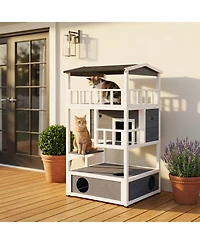 Ruie Wooden Outdoor Cat House Feral Shelter Condo with Asphalt Roof