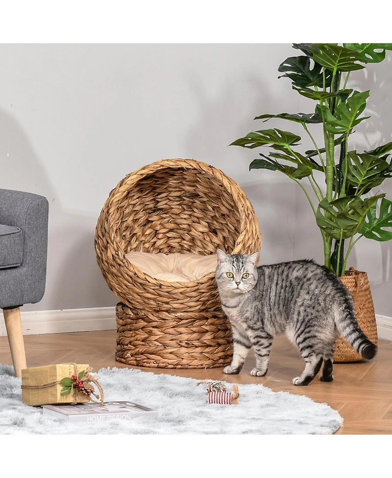 Ruie Hand-Woven Elevated Cat Bed Egg Chair House with Cushion and Stand