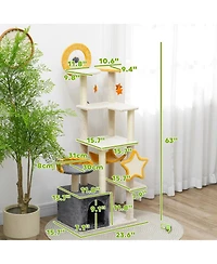 Ruie 63 Inch Moon and Star Cat Tree with Condo Hammock and Scratching Post
