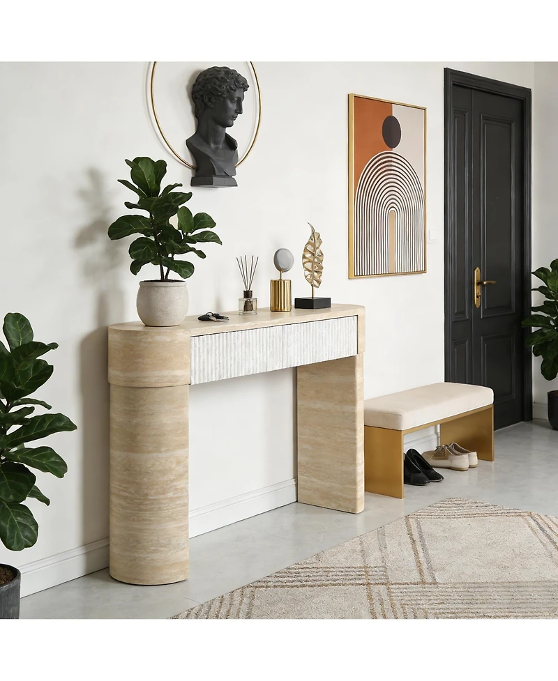 Clihome Modern Mdf Console Table, 63 Inch Rectangular Entryway Table with 2 Hidden Handle Drawers