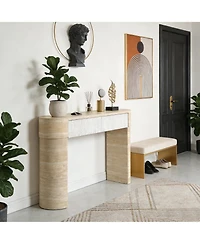 Clihome Modern Mdf Console Table, 63 Inch Rectangular Entryway Table with 2 Hidden Handle Drawers