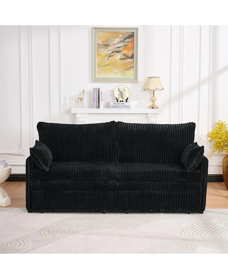 Clihome 73 Inch Convertible Sofa Bed 3-in-1 Pull Out Corduroy Couch with Usb Port Side Pocket