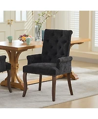 Clihome Upholstered Chenille Fabric Accent Dining Chair, Elegant Tufted Club and Kitchen Armchair