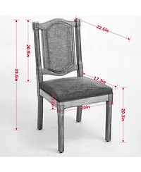 Clihome Set of 2 Solid Wood Rattan-Back Dining Chair, Matte Linen Cushion with High-Resilience Foam