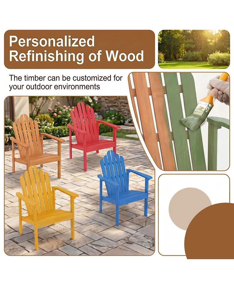 Gymax 4 Piece Stackable Adirondack Chairs with Slatted Backrests and Seats Built-in Armrests