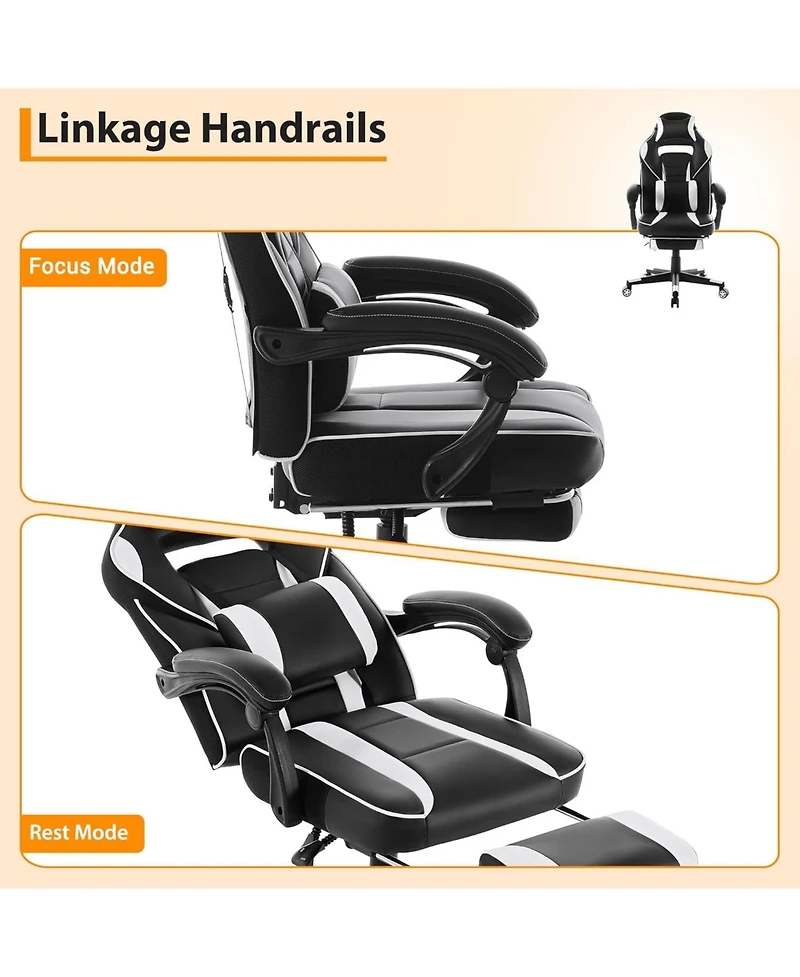 homfan Ergonomic High Back Gaming Chair for Adults, Pu Leather Adjustable Height Lumbar Support, 360degree(s) Swivel and Retractable Footrest