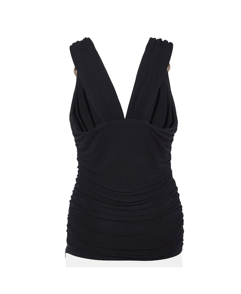 Pre-Owned Versace Women's Versace Ruched Crepe Sleeveless Top with Ring Detail