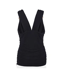 Pre-Owned Versace Women's Versace Ruched Crepe Sleeveless Top with Ring Detail