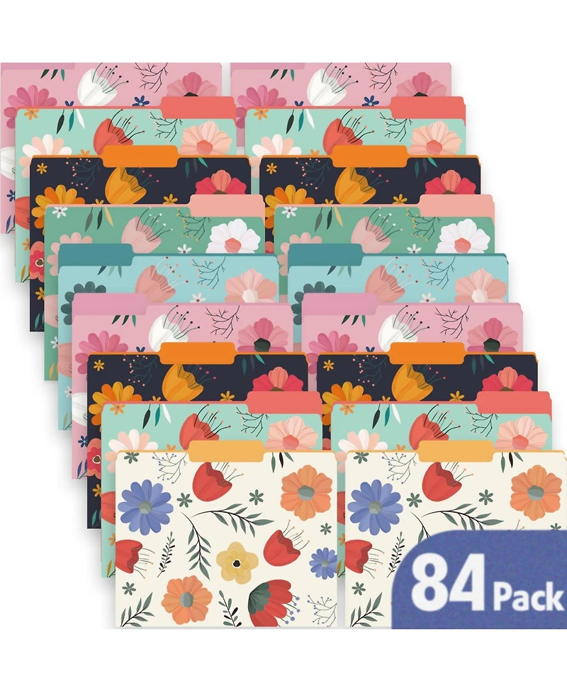 Decorative File Folders Floral Letter Size 84 Pack Tabbed Office School