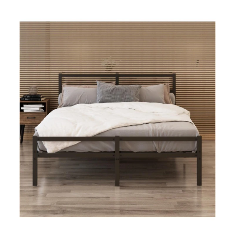 Lucky One Full Size Foldable Platform Bed Frame with Headboard, Heavy Duty Metal Slats, Noise-Free