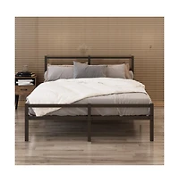 Lucky One Full Size Foldable Platform Bed Frame with Headboard, Heavy Duty Metal Slats, Noise-Free
